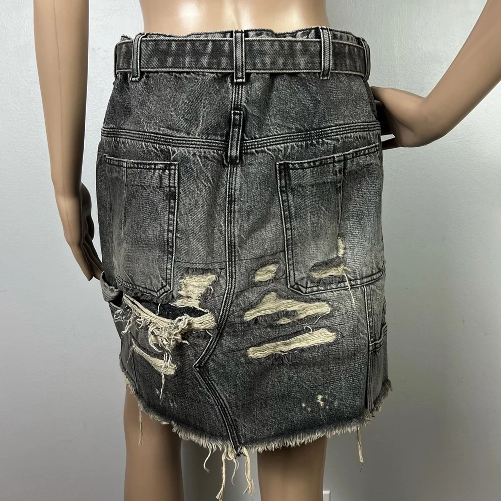NEW BEN TAVERNITI UNRAVEL PROJECT DISTRESSED DENIM SKIRT - Picture 7 of 8